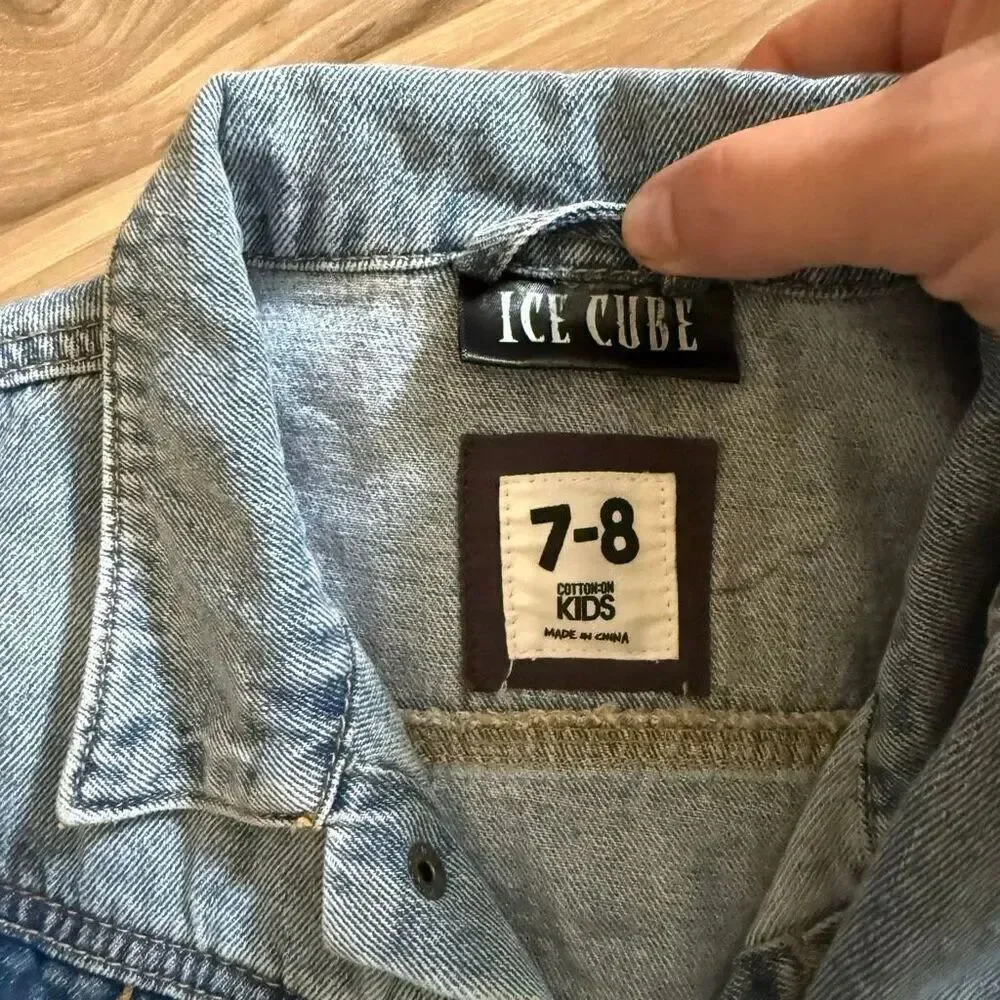 Cotton On Kids Blue Button Down Ice Cube Denim Trucker Jean Jacket Size 7-8